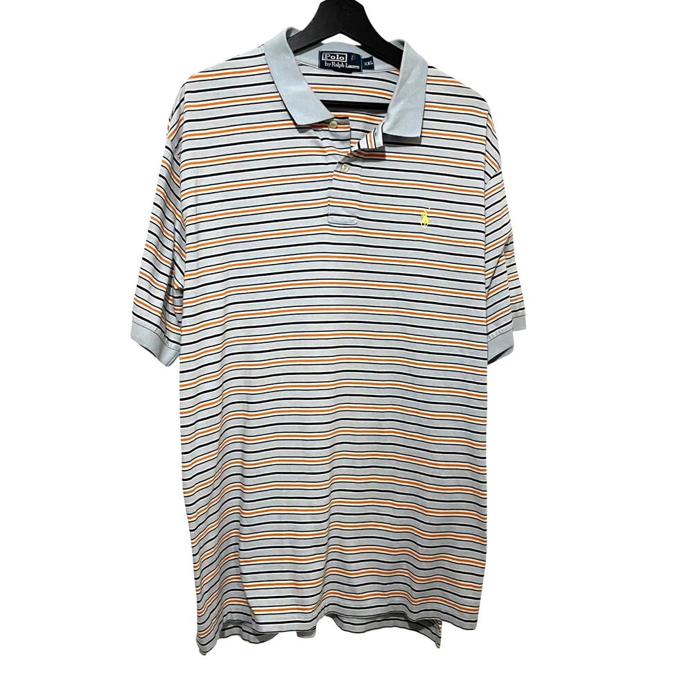 Polo By Ralph Lauren Mens Shirt Size XXL Blue Orange White Striped Polo Shirt